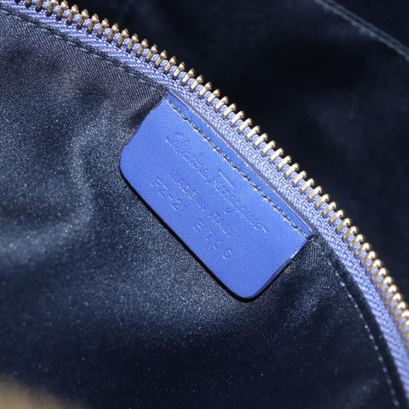 Salvatore Ferragamo Hand Bag Leather 2way Blue Gold Tone Auth 200138A
