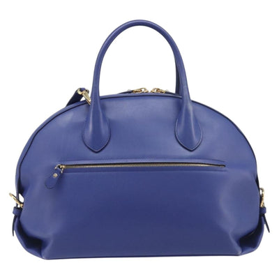 Salvatore Ferragamo Hand Bag Leather 2way Blue Gold Tone Auth 200138A - 0