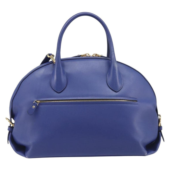 Salvatore Ferragamo Hand Bag Leather 2way Blue Gold Tone Auth 200138A
