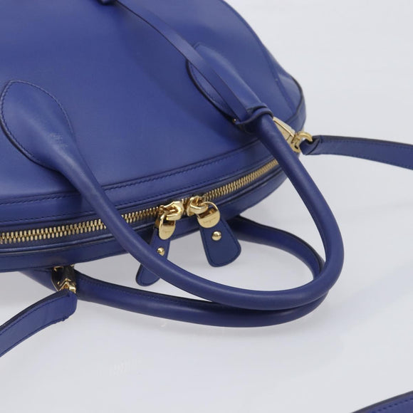 Salvatore Ferragamo Hand Bag Leather 2way Blue Gold Tone Auth 200138A