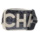 CHANEL COCO Mark Camelia Shoulder Bag PVC Leather Black White CC Auth 200139SAM-1