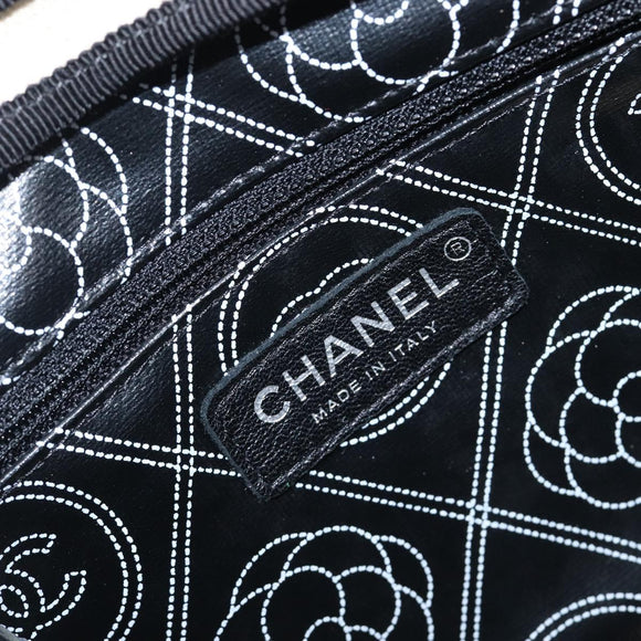 CHANEL COCO Mark Camelia Shoulder Bag PVC Leather Black White CC Auth 200139SAM
