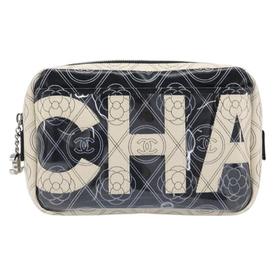 CHANEL COCO Mark Camelia Shoulder Bag PVC Leather Black White CC Auth 200139SAM - 0