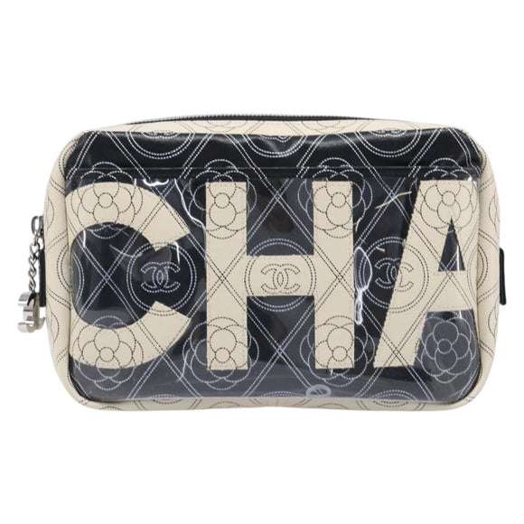 CHANEL COCO Mark Camelia Shoulder Bag PVC Leather Black White CC Auth 200139SAM