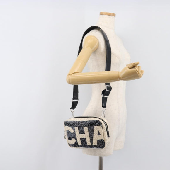 CHANEL COCO Mark Camelia Shoulder Bag PVC Leather Black White CC Auth 200139SAM