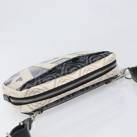 CHANEL COCO Mark Camelia Shoulder Bag PVC Leather Black White CC Auth 200139SAM