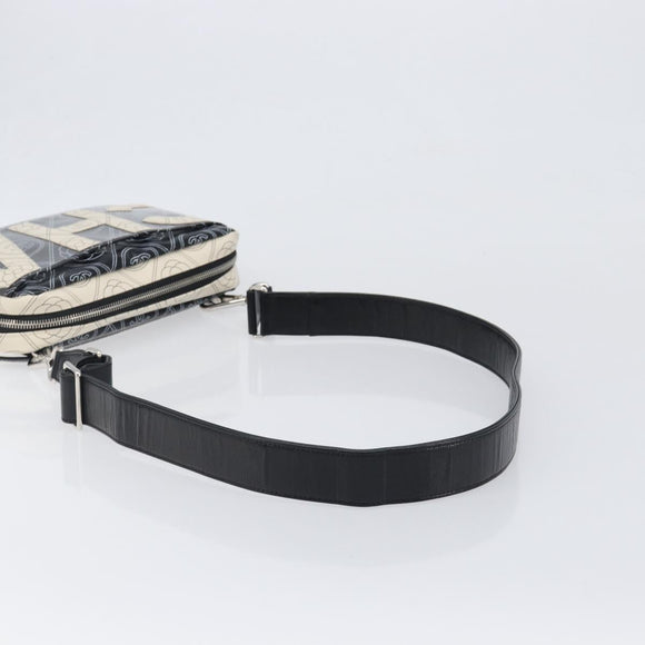 CHANEL COCO Mark Camelia Shoulder Bag PVC Leather Black White CC Auth 200139SAM