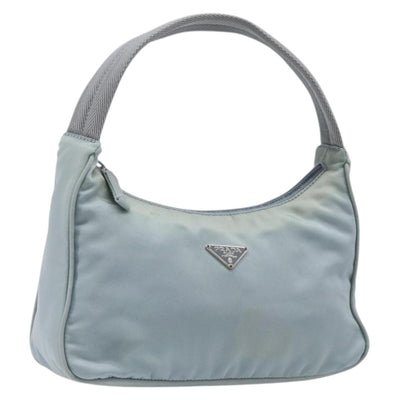 PRADA Accessory Pouch Nylon Light Blue Silver Auth 200143