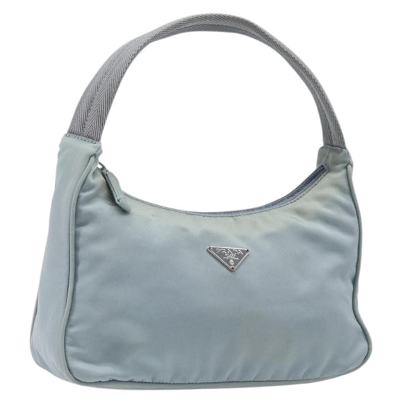 PRADA Accessory Pouch Nylon Light Blue Silver Auth 200143
