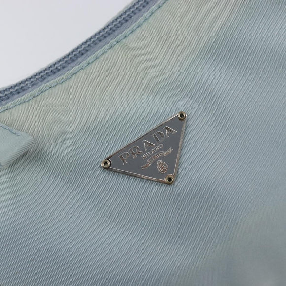 PRADA Accessory Pouch Nylon Light Blue Silver Auth 200143