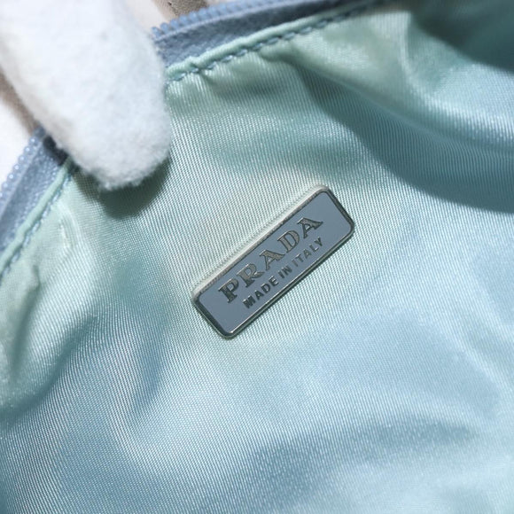 PRADA Accessory Pouch Nylon Light Blue Silver Auth 200143
