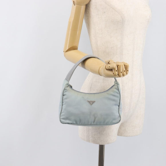 PRADA Accessory Pouch Nylon Light Blue Silver Auth 200143