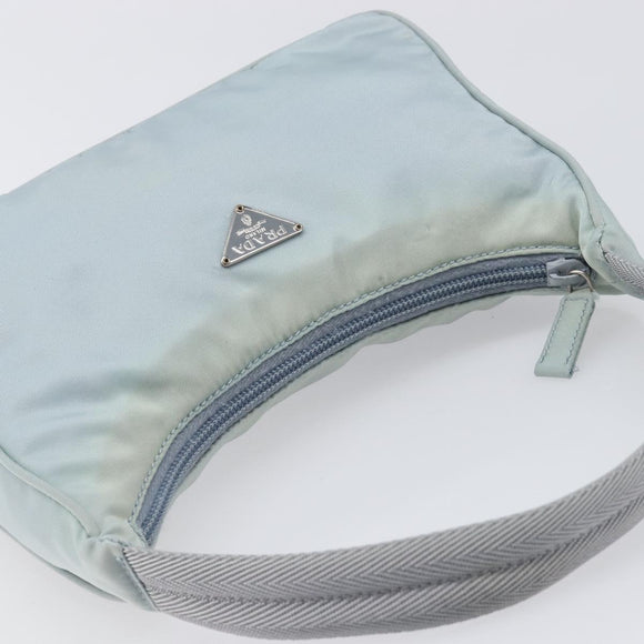 PRADA Accessory Pouch Nylon Light Blue Silver Auth 200143