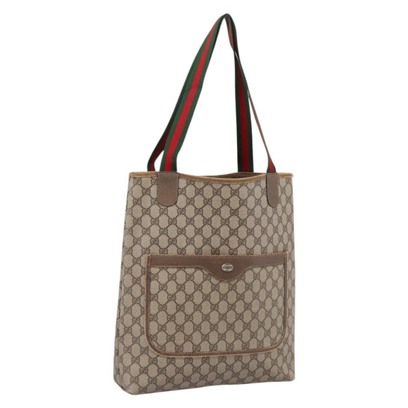 GUCCI GG Supreme Web Sherry Line Tote Bag PVC Beige Gold 39 02 003 Auth 200146