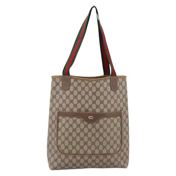 GUCCI GG Supreme Web Sherry Line Tote Bag PVC Beige Gold 39 02 003 Auth 200146