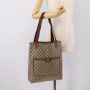 GUCCI GG Supreme Web Sherry Line Tote Bag PVC Beige Gold 39 02 003 Auth 200146-21
