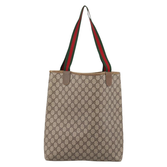 GUCCI GG Supreme Web Sherry Line Tote Bag PVC Beige Gold 39 02 003 Auth 200146