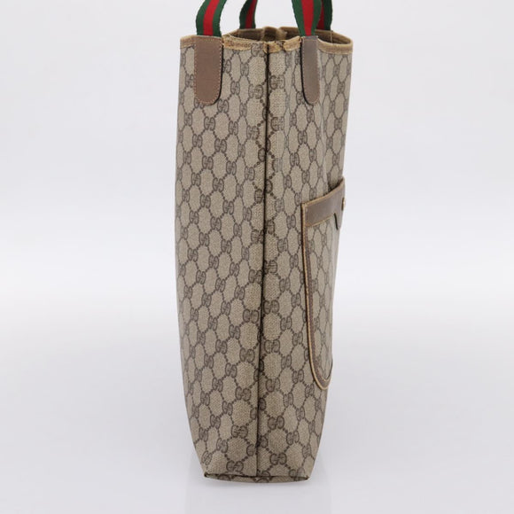 GUCCI GG Supreme Web Sherry Line Tote Bag PVC Beige Gold 39 02 003 Auth 200146