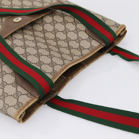 GUCCI GG Supreme Web Sherry Line Tote Bag PVC Beige Gold 39 02 003 Auth 200146