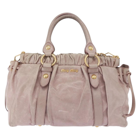 Miu Miu Vittero Hand Bag Leather 2way Pink Gold Tone Auth 200147V