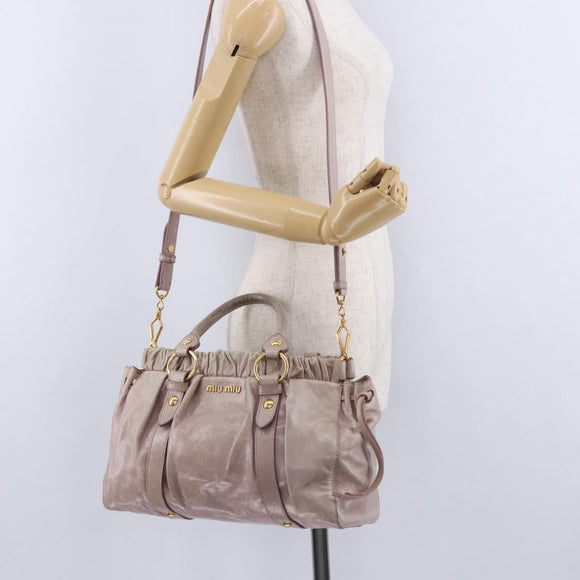 Miu Miu Vittero Hand Bag Leather 2way Pink Gold Tone Auth 200147V