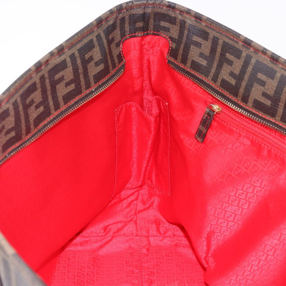 FENDI Zucca Tote Bag PVC Leather Brown Gold Tone 8BH199 Auth 200151
