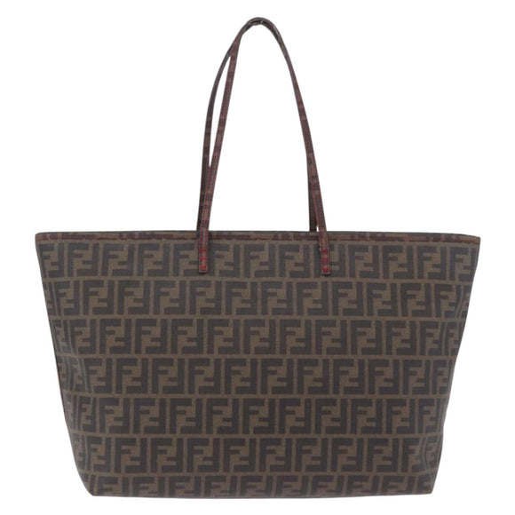 FENDI Zucca Tote Bag PVC Leather Brown Gold Tone 8BH199 Auth 200151