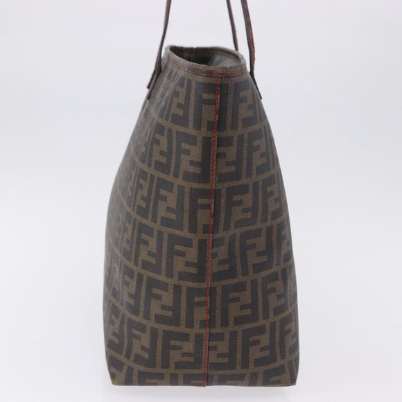 FENDI Zucca Tote Bag PVC Leather Brown Gold Tone 8BH199 Auth 200151
