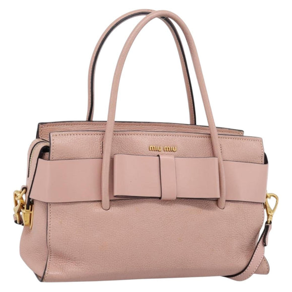 Miu Miu Madras Fiocco Hand Bag Leather 2way Pink Gold Auth 200153V