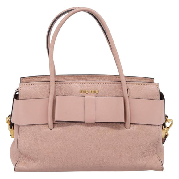 Miu Miu Madras Fiocco Hand Bag Leather 2way Pink Gold Auth 200153V
