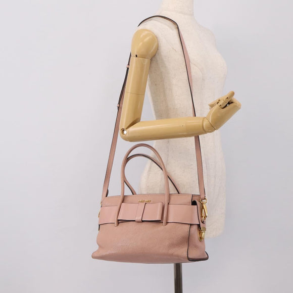Miu Miu Madras Fiocco Hand Bag Leather 2way Pink Gold Auth 200153V