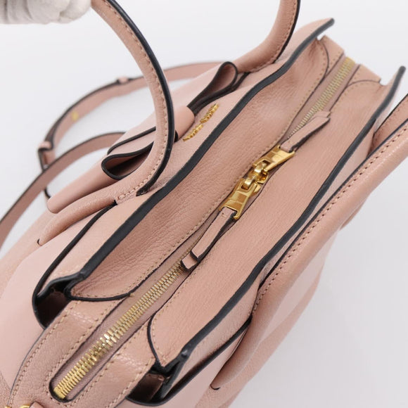Miu Miu Madras Fiocco Hand Bag Leather 2way Pink Gold Auth 200153V