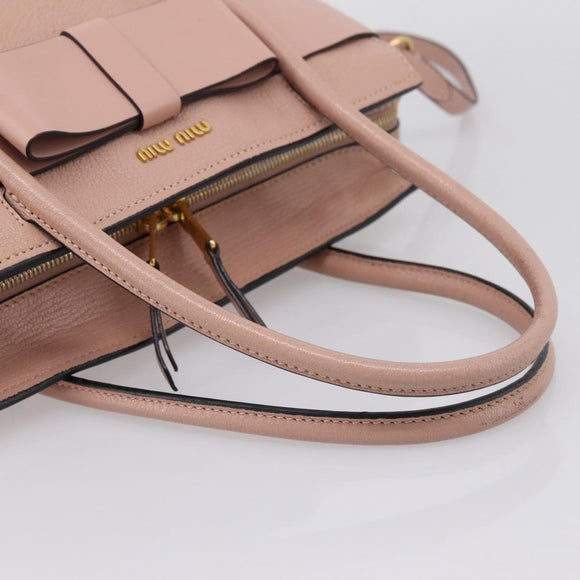 Miu Miu Madras Fiocco Hand Bag Leather 2way Pink Gold Auth 200153V