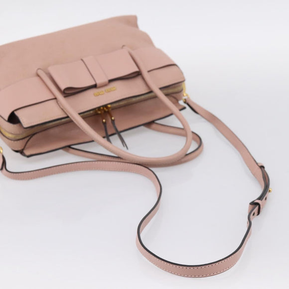 Miu Miu Madras Fiocco Hand Bag Leather 2way Pink Gold Auth 200153V