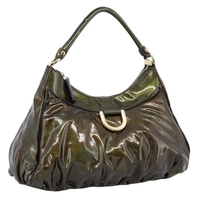 GUCCI Shoulder Bag Patent Green Gold Tone 189833 Auth 200154