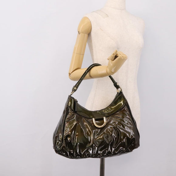 GUCCI Shoulder Bag Patent Green Gold Tone 189833 Auth 200154