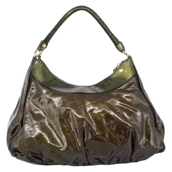 GUCCI Shoulder Bag Patent Green Gold Tone 189833 Auth 200154