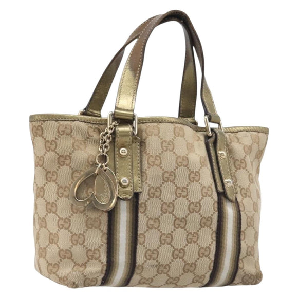 GUCCI GG Canvas Hand Bag Beige Gold Tone 139261 Auth 200155