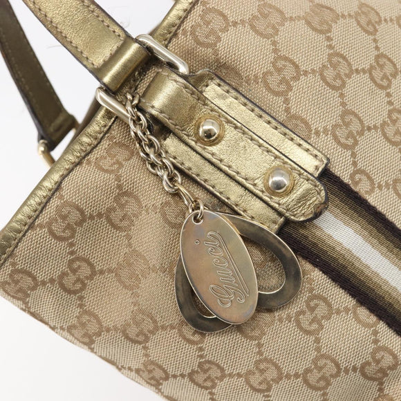 GUCCI GG Canvas Hand Bag Beige Gold Tone 139261 Auth 200155
