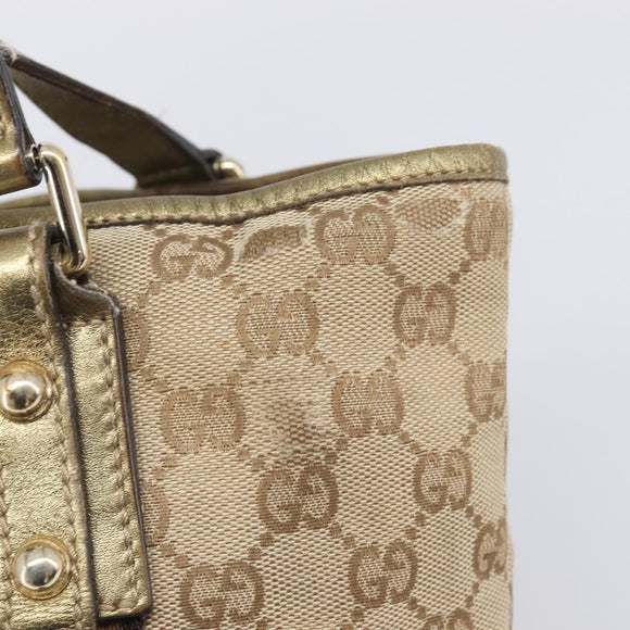 GUCCI GG Canvas Hand Bag Beige Gold Tone 139261 Auth 200155