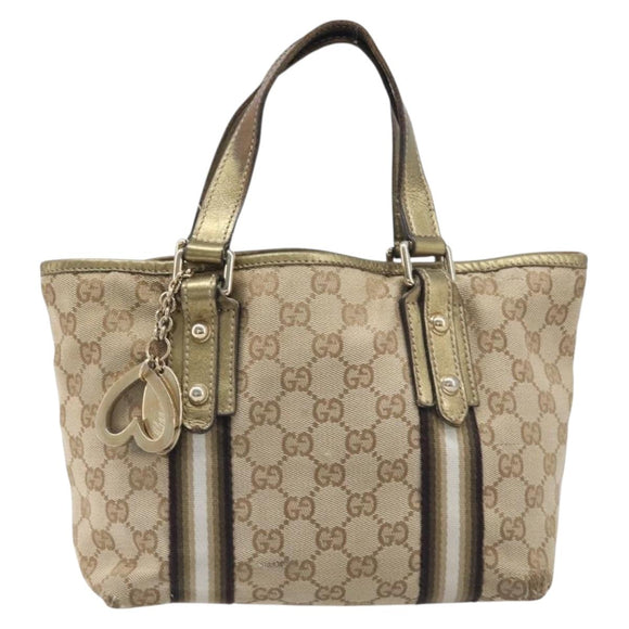 GUCCI GG Canvas Hand Bag Beige Gold Tone 139261 Auth 200155