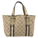GUCCI GG Canvas Hand Bag Beige Gold Tone 139261 Auth 200155-2