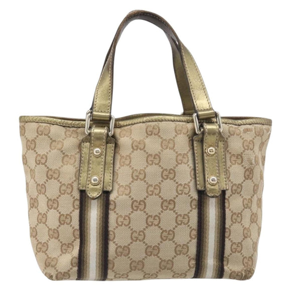 GUCCI GG Canvas Hand Bag Beige Gold Tone 139261 Auth 200155