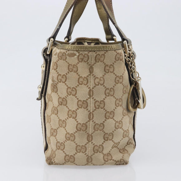 GUCCI GG Canvas Hand Bag Beige Gold Tone 139261 Auth 200155
