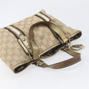 GUCCI GG Canvas Hand Bag Beige Gold Tone 139261 Auth 200155-6