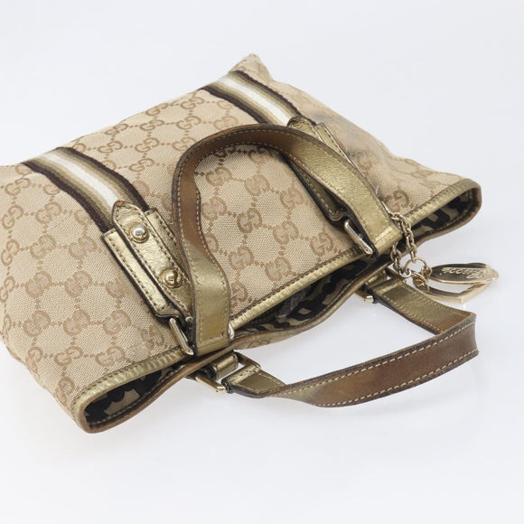 GUCCI GG Canvas Hand Bag Beige Gold Tone 139261 Auth 200155