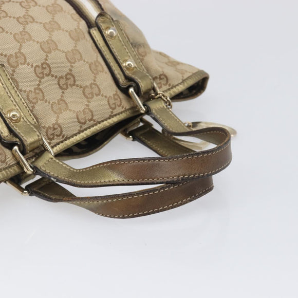 GUCCI GG Canvas Hand Bag Beige Gold Tone 139261 Auth 200155