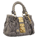 Miu Miu Matelasse Hand Bag Leather 2way Gray Gold Auth 200159V-1