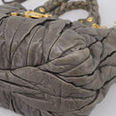 Miu Miu Matelasse Hand Bag Leather 2way Gray Gold Auth 200159V-9