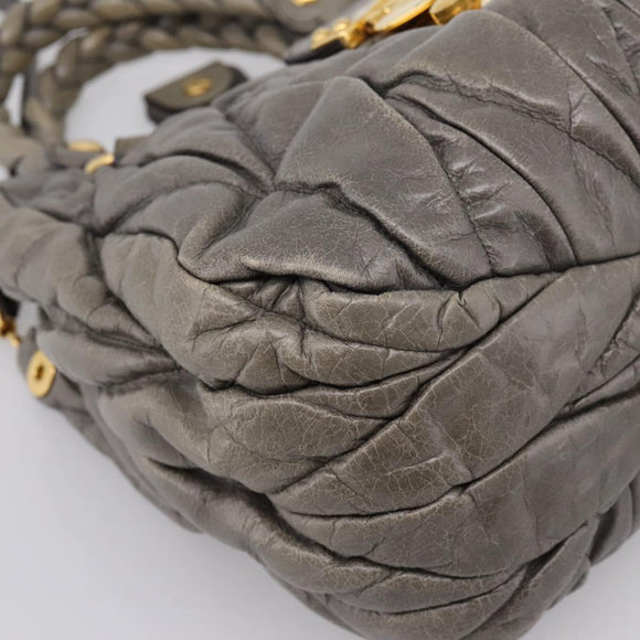 Miu Miu Matelasse Hand Bag Leather 2way Gray Gold Auth 200159V